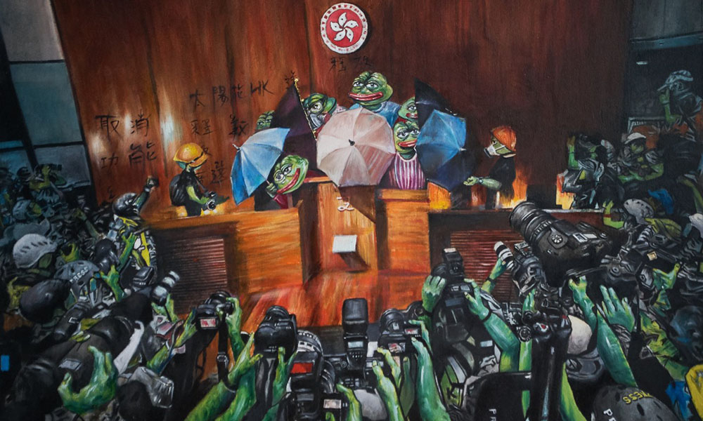 Картина Ольги Вишневской по мотивам протестов в Гонконге